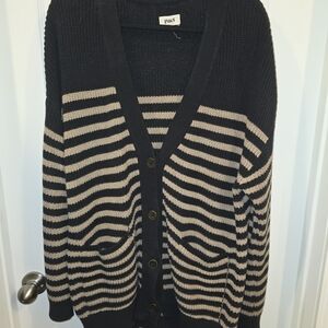 Pact Black and Tan Striped Knit Cardigan